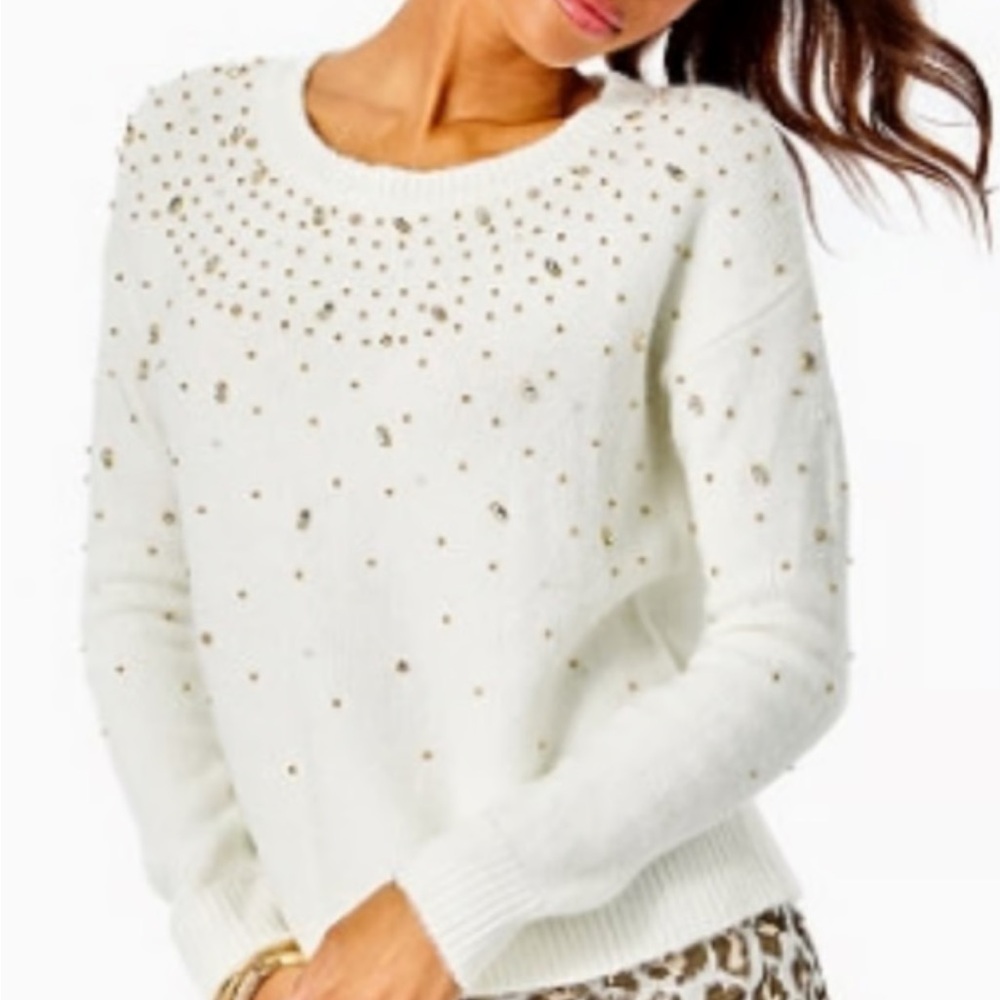 🎁NWT Lilly Pulitzer Sz L Nysa Sweater in Coconut Rhinestone Splash
